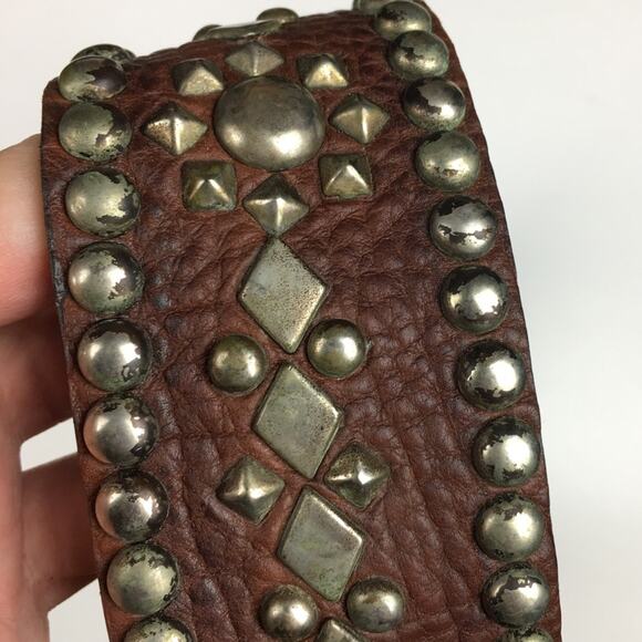 Boho Western Brown Leather Belt Wide Silver Stud RARE OAK XL Cowgirl Bohemian - Picture 8 of 11